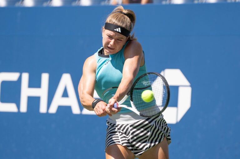 Karolina,Muchova,Of,Czechia,Returns,Ball,During,4th,Round,Against